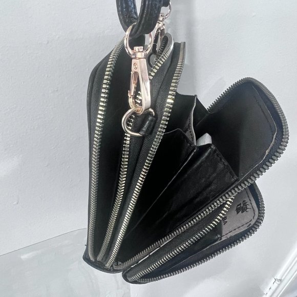 Black Purse with Gold Accents & 3 Compartments for Phone, Wallet, Keys, Cards - Picture 2 of 6